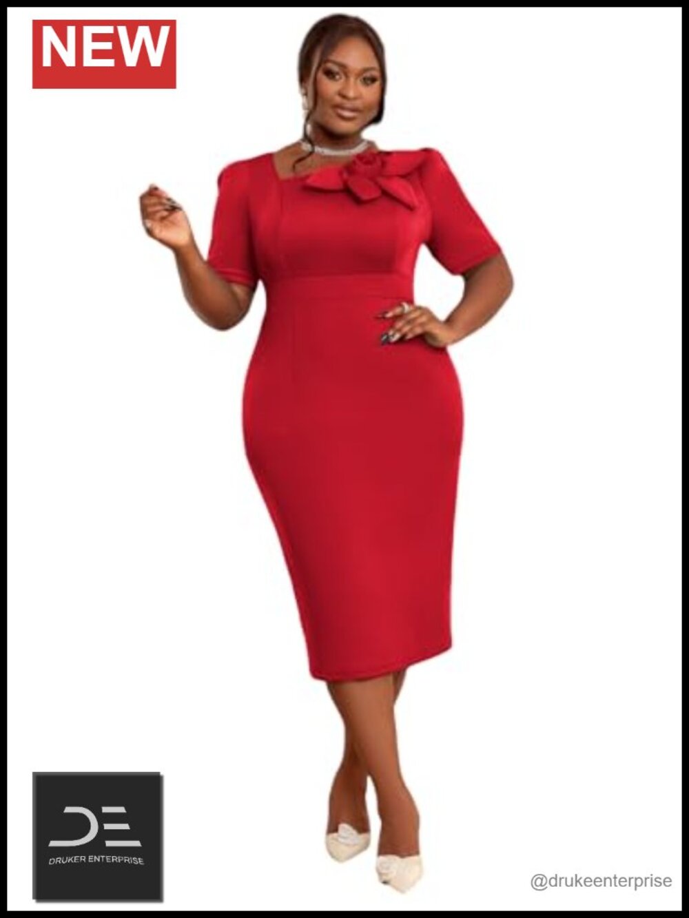 Women's Bodycon Midi Dress Irregular Neck Petal Short Sleeve Office Church